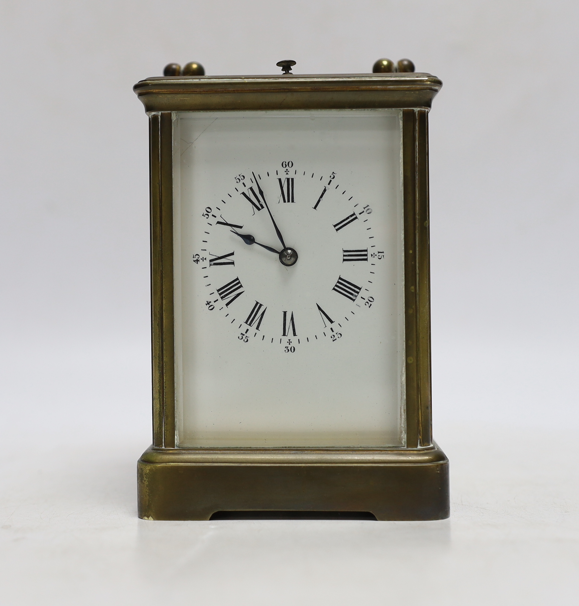 A 19th century French brass carriage clock with repeater, 17cm high